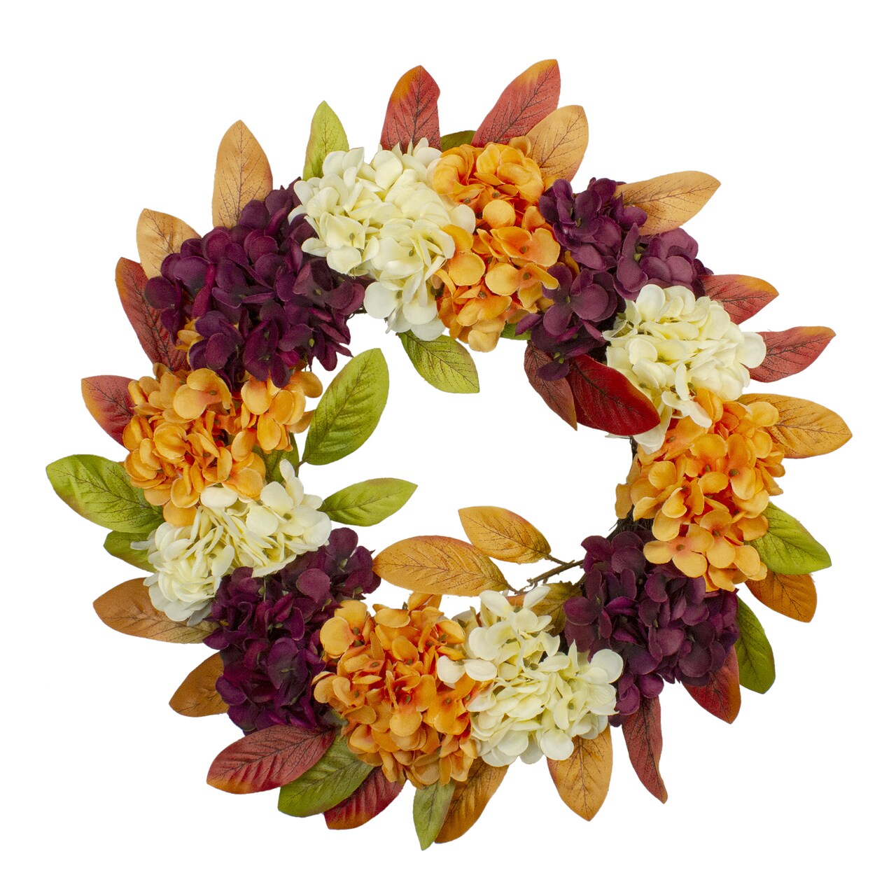 Northlight Hydrangeas and Leaves Twig Artificial Floral Wreath, Orange 20-Inch